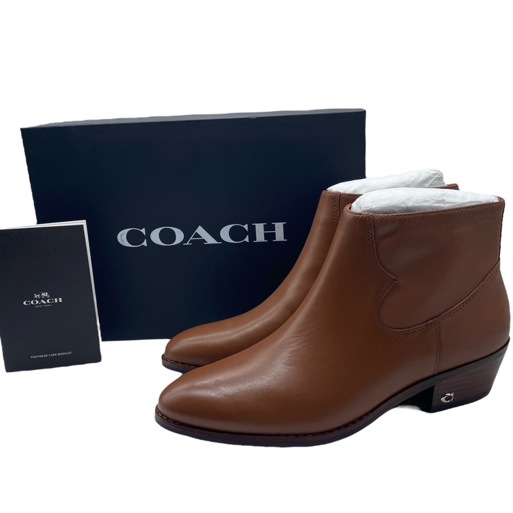 Coach Women's Boot Dannie Saddle Brown Leather Logo Ankle Designer G3230 NEW